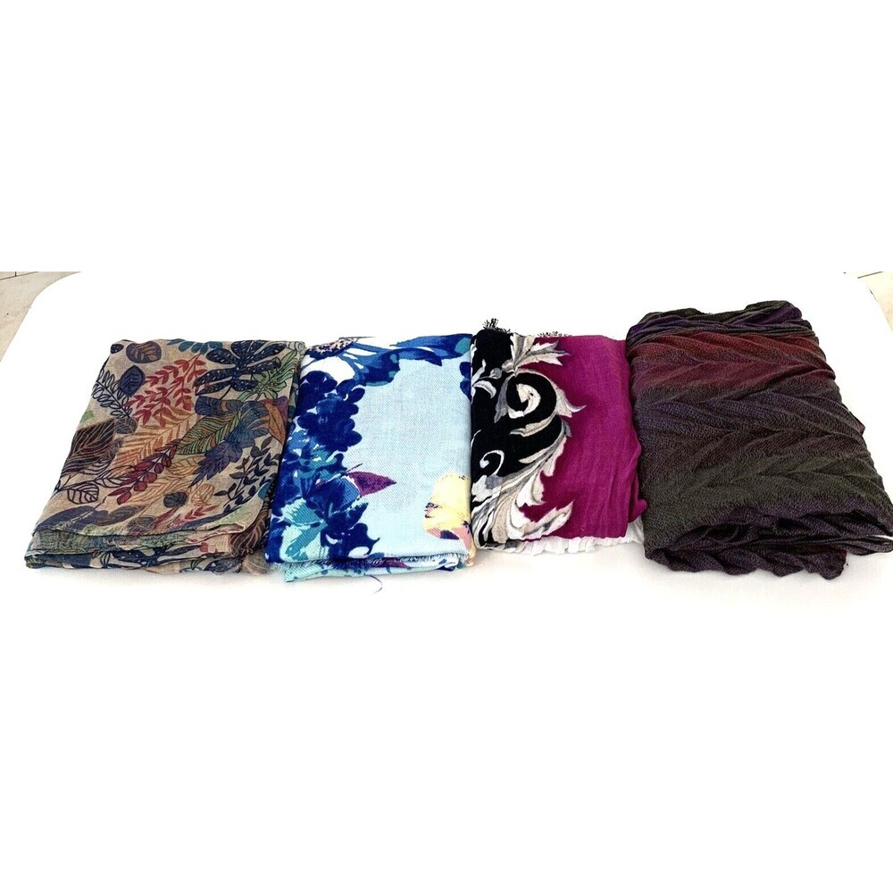 Lot of 4 Shawl/Scarves/Wraps Blended Fabrics Multi Colors and Designs